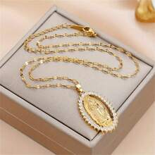 时尚圣母玛利亚几何吊坠项链 - 适合派对和活动，时尚合金配饰 - 金色 - 查看 1