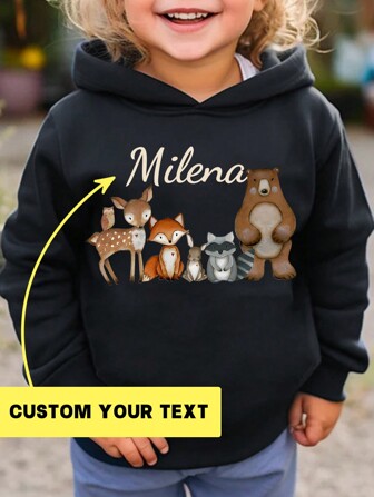 Custom Hoodie Personalized Children's Sweater Hoodie Forest Animals - Black Top - Fall Tops - Personalized Name - Kid Fall Clothes - Personalized Sweatshirt