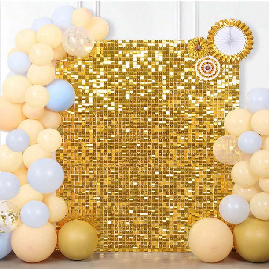 12/24/36pcs Shimmer Wall Backdrop Sequin Panels Sparkly Backdrop For Party Wedding Birthday Anniversary Decoration - 金色 - 查看 1
