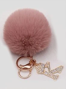 Sparkling Rhinestone Letters A-Z Keychain With Cute Plush Lucky Crystal Pendant Shiny Alloy Pendant Perfect For Bags And Backpacks - Perfect For Birthdays And Special Occasions Christmas Gifts Gift Thanksgiving