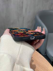 1pc TPU Matte Floral Pattern Phone Case Compatible With Apple///Redmi/OPPO/INFINIX Mobile Phones, Black Dreamscape Design - Multicolor - View 6