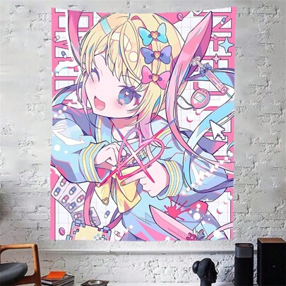 خيمة أنمي فتاة مصممة بشكل كرتوني جميل، مقاس 79x58 بوصة، وزن 90 جم، قابلة للغسل، ديكور جداري مثالي لغرفة المعيشة والسكن الجامعي والهدايا للصديقات والنساء، تحتوي على إكسسوارات مجانية،ديكور المنزل، ديكور الغرفة،أعلام الغرفة،أشياء الغرفة،خيمة جدارية،خيمة وردية