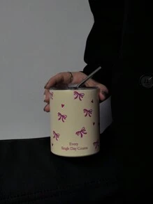 1pc 360ml/12.17oz Bow Knot Heart Shaped Thermal Insulation Mug, Keeps Drinks Hot & Cold, Stainless Steel Straw Cup, Vacuum Bottle Travel And Outdoor Sports, Flat Bottom Cup, Car Cup, Seasonal Beverage Holder, Holiday & Birthday Gift Back To School - Multicolor - View 6