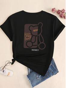 Honey Bun Freedom Women's T-Shirt Printed Casual Cotton Short Sleeve Comfort - 黑色 - 查看 2