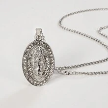 1pc Fashionable Stainless Steel Gold-Color Chain Pendant Necklace, Cubic Zirconia Embedded, Waterproof, Unisex  Jewelry - Yellow Gold - View 5