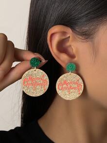 1 对手工制作的双层“圣诞快乐”字母亚克力闪光吊坠耳环，适合圣诞派对节日珠宝配饰 - 彩色 - 查看 3