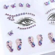 Advanced Eye Tear Makeup Tattoo Face Sticker Fairy Stage Beauty Face Stickers Butterfly Paste Diamond Sticker Ins - Purple - View 3