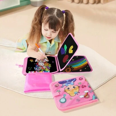1pc Reusable Doodle Drawing Book, Portable Kids Erasable Writing Board, Preschool Blackboard, Easter Party/Children's Day/Birthday Gift - Comes With 12 Color Watercolor Pens
