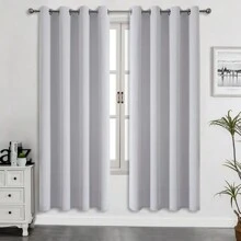 1 of 2 stuks gordijnpanelen met ringen, premium verduisterende thermische gordijnen, drievoudig geweven effenkleurige gordijnen voor slaapkamer, woonkamer, eetkamer, keuken, kast - grijswit - gebroken wit - Bekijken 30