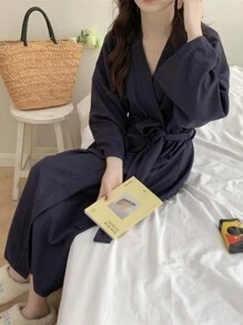 Unisex Plush Bathrobe, Comfy Loungewear, Thick & Absorbent, Loose Fit, With Waistbelt & Pockets, Suitable For Autumn/Winter, Couples Bath Robe Back To School