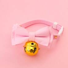 宠物纯色领结绅士项圈带铃铛装饰，可爱颈环项圈带安全扣 - 淺粉色 - 查看 3