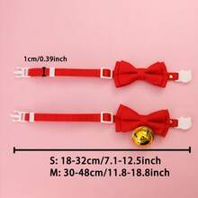 宠物纯色领结绅士项圈带铃铛装饰，可爱颈环项圈带安全扣 - 淺粉色 - 查看 2