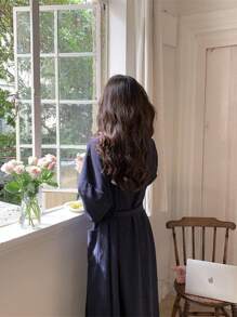 Unisex Plush Bathrobe, Comfy Loungewear, Thick & Absorbent, Loose Fit, With Waistbelt & Pockets, Suitable For Autumn/Winter, Couples Bath Robe Back To School