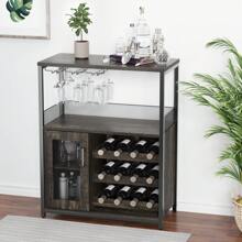 Wine Bar Cabinet, Free Standing Wine Cabinet, Wine Rack Table With Glass Holder And Wine Storage, Industrial Coffee Bar Sideboard, Industrial Rustic Wood And Metal Bar Buffet Cabinet, Wine Rack Storage And Glass Slots For Liquor And Glasses