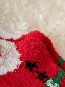 1 双女士圣诞印花保暖内衬中筒袜，卡通驯鹿和圣诞老人图案，可爱毛绒袜、长袜、及膝袜、保暖地板袜，适合秋冬季女士日常穿着 - 彩色 - 查看 6