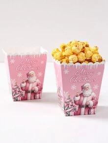 10 件圣诞粉色圣诞老人食品盒、炸薯条盒、爆米花杯、爆米花桶零食盒容器，适用于圣诞派对、家庭电影之夜、食品包装盒、食品容器、圣诞派对餐具 - 粉紅聖誕老人 - 查看 6