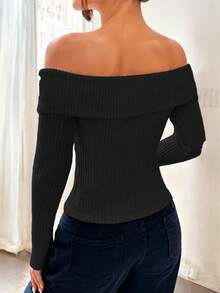 Blusa Con Hombros Descubiertos Y Manga Larga - Negro - Ver 3