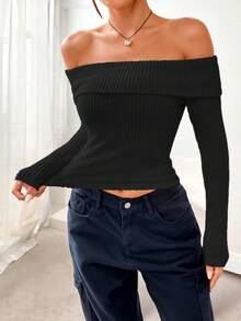Blusa Con Hombros Descubiertos Y Manga Larga - Negro - Ver 2