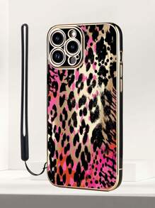 动物 1 件黑色 TPU 电镀彩色豹纹防震手机壳和 1 件黑色硅胶挂绳带兼容 Iphone/Android 手机、//OPPO 等。