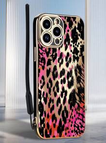 动物 1 件黑色 TPU 电镀彩色豹纹防震手机壳和 1 件黑色硅胶挂绳带兼容 Iphone/Android 手机、//OPPO 等。