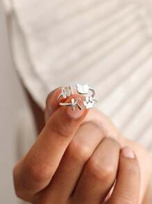 1 pieza Anillo con inicial personalizada, Anillo en forma de garra de gato lindo, regalo para ella, anillo ajustable abierto de acero inoxidable, anillo para el dedo, regalo para amantes de las mascotas, regalo conmemorativo de mascotas, regalo de San Valentín