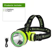 Super Bright LED Headlight New ABS Diving Portable Large Light Cup IPX8 Waterproof Rechargeable LED Diving Headlight Built-In Battery Ultra-Light Fishing And Shrimp Diving Lighting Underwater Light Bright Color Flashlight - Fluorescent Green - View 13