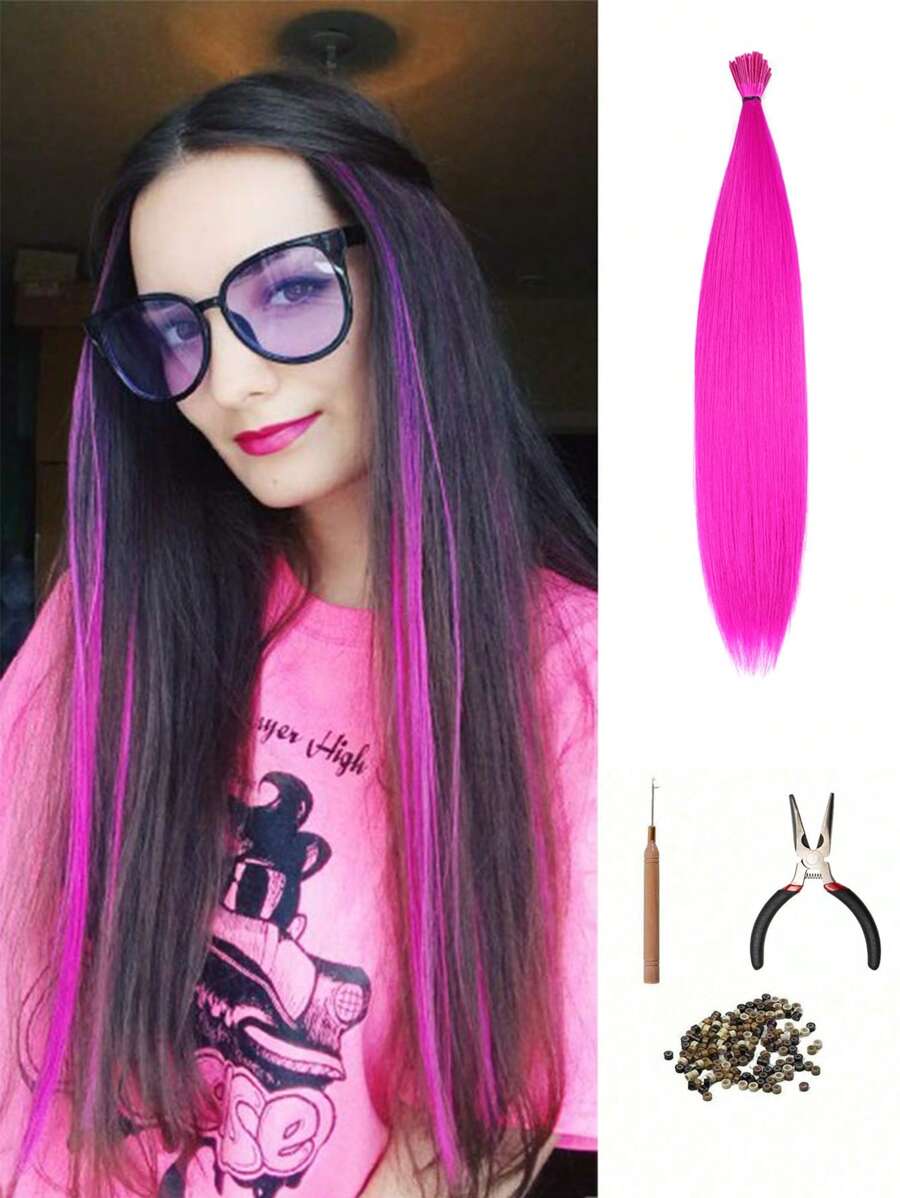 20 Strands Set Colored Synthetic ITip Hair Extensions 16 Inch Rainbow