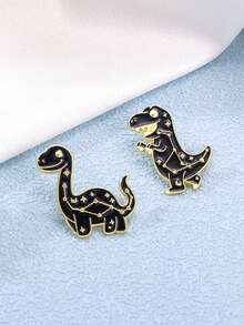 复古卡通十二生肖和恐龙金属徽章胸针，用于服装、背包装饰 - 黑色 - 查看 7