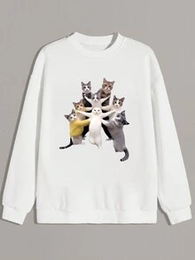 Áo nỉ dài tay cổ tròn in chữ dáng rộng cho nam - trắng - Xem 2