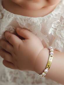 Personalized Cute Children Pearl Customized Stainless Steel Girl Bracelet, Ramadan, Valentine's Day, Birthday, Anniversary, Handmade Woven Bracelet - Multicolor - View 4