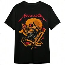 Metalica Skull T-Shirt Granada Rock Band Shirt Blouse Unisex Male Female 100% Cotton Top Premium Streetwear New Release Fast Shipping Various Colors!! Plus Size - 黑色 - 查看 1