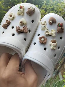 12 sztuk/zestaw kokarda, niedźwiedź, królik, kwiat, zawieszki do butów w kształcie serca, odpowiednie do sandałów i butów plażowych, słodkie akcesoria do butów na wiosnę i lato