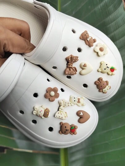 12pcs/Set Bow, Bear, Rabbit, Flower, Heart Shaped Shoe Charms, Suitable For Sandals And Beach Shoes, Cute Shoes Accessories For Spring Summer, Decorations Gift Ideas