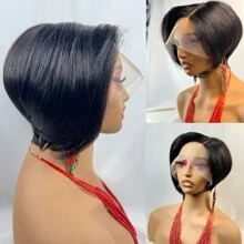 Lace Frontal Short Wig For Human Hair Lace Frontal Pixie Cut Wig Human Hair Wigs For Women 13*4*1 T Part Lace Frontal Wig Glueless Wigs For Daily Use Short Lace Wig For Women Human Hair Black Color Wig Short Wigs With Side Part Bangs