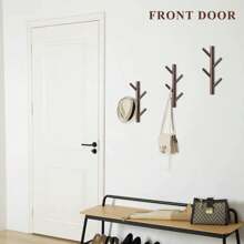 4/6 件现代壁挂式衣钩架，卧室和浴室木质挂钩墙壁装饰，重型易于组装 - 1 白色 - 咖啡棕 - 查看 6