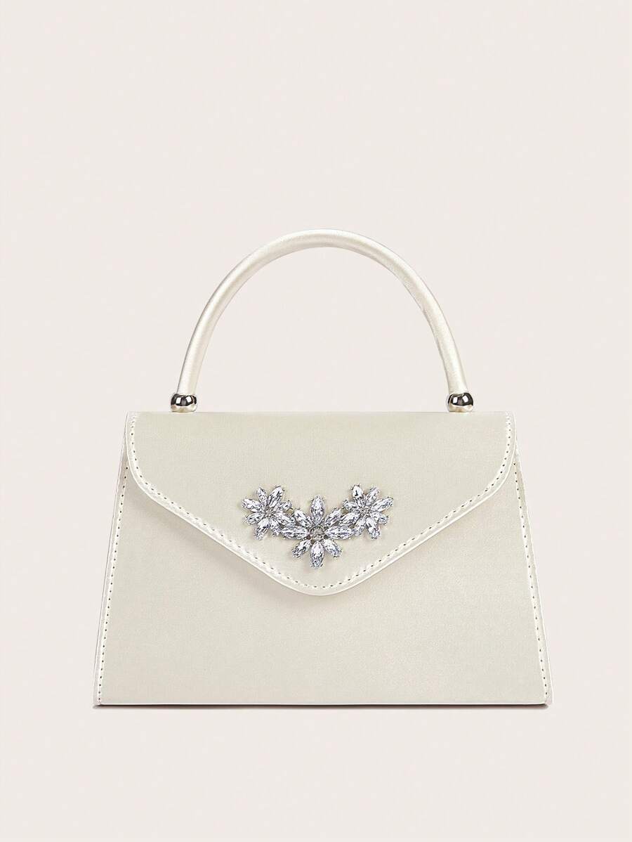 Túi xách thời trang nữ đính đá Rhinestone Floral, Túi xách mới cho tiệc cưới cao cấp, Túi đựng váy dạ hội bằng lụa giả cao cấp, Ví đựng đồ dự tiệc cưới cô dâu