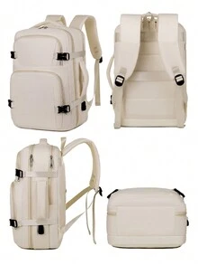 1 Pc Fashionable Multifunction Double Handle Travel Backpack With Luggage Strap Design. Portable Minimalist Work Bag With Multi Compartments. Personalized School Bag With USB Charging Port. Practical Student Laptop Bag With Laptop Compartment.Solid Color Sports Backpack With Handle - Beige - View 4