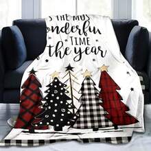 1 件圣诞树和雪花图案数码印花法兰绒软毯，居家和旅行的最佳礼物 - 彩色 - 查看 5