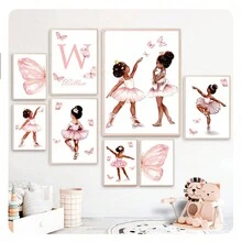1 件无框，Acquerello 芭蕾舞女孩蝴蝶翅膀 Nome Personalizzato 墙壁艺术帆布画海报印刷图片女孩房间幼儿园家居装饰 - 彩色 - 查看 12
