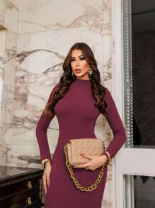 ANA Brown Midi Dress, Slim Fit, Elegant, Chic, Butt Lifting, Gringa - 酒紅色 - 查看 1