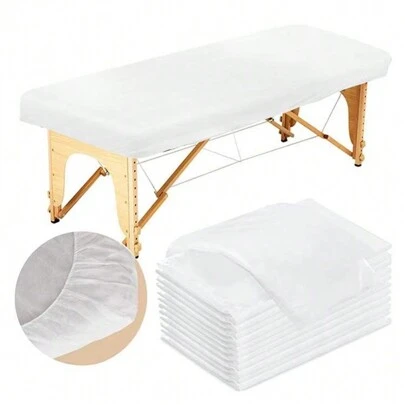 Pack Of 10 Disposable Massage Table Sheets Bed Covers With Elastic, Disposable For Beauty Salon Face Body Skin Care 84 X 35 Inches White