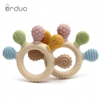 1 pieza Juguetes de dentición para bebé, anillos de silicona suaves y seguros de colores, juguetes de dentición tranquilizadores sensoriales para bebés de 0 a 3 años, conjunto de dentición para bebés y niños pequeños