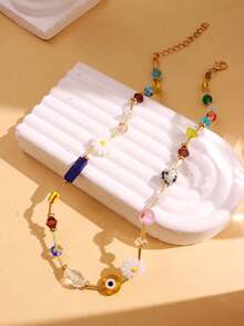 1 件 Y2K 时尚清新多巴胺小雏菊眼珍珠时尚珠宝多层项链女士派对珠宝 - 彩色 - 查看 5