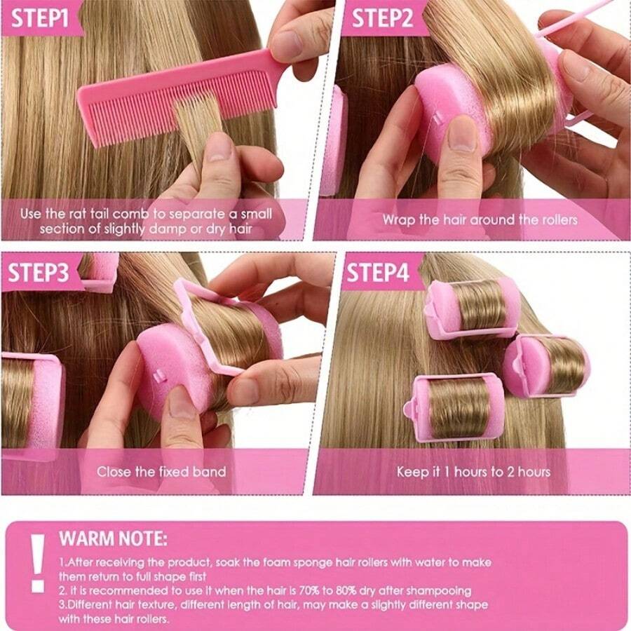 15Piece Deluxe Pink Hair Rollers Set With Steel Needle Tip Comb