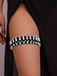 1 chiếc dây đeo đùi bằng da giả họa tiết viên đạn phong cách Gothic Y2K, thích hợp cho các buổi tiệc rave và cosplay. - màu đen - Xem 6