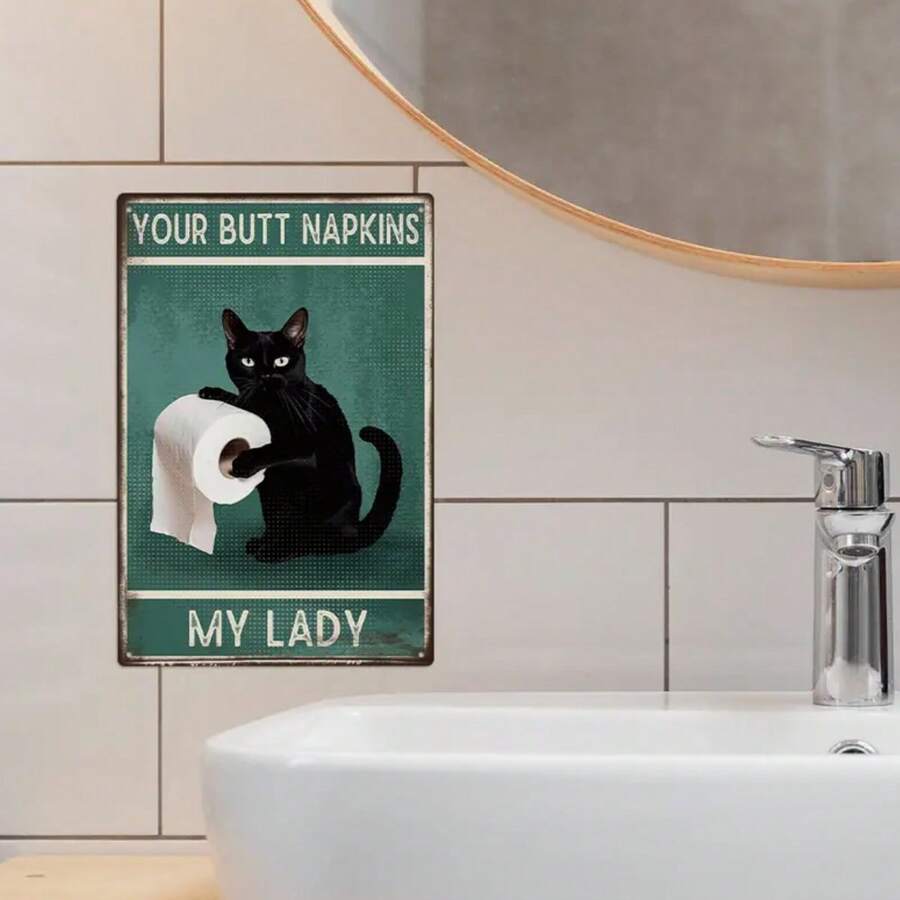 1 件无框帆布墙画，极简主义抽象小黑猫卫生纸，优雅的法式北欧复古氛围，适合客厅、餐厅、卧室、入口、现代装饰画，独特的色块设计，手绘风格 - 彩色 - 查看 1