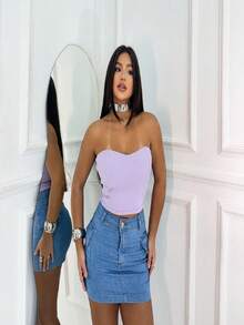 Bia Women's Strapless Crop Top - tử đinh hương - Xem 3