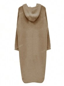 Solid Hooded Button Front Cardigan, Casual Long Sleeve Cardigan For Fall & Winter, Women's Clothing