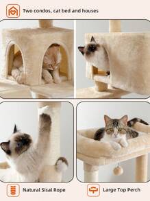 PAWZ Road Cat Tree For Large Cats With Super Large Top Platform, [56.3"=143cm] Tower For Indoor Cats With Hammock And Sleeping Bag, Cat Shelves With Scratching Posts And 2 Houses