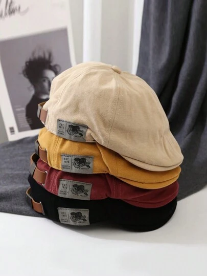 1pc Unisex Japanese Streetwear Brand Patch Logo Beret Hat, Reversible Hip-Hop Bucket Hat, Warm Accessory For Autumn & Winter